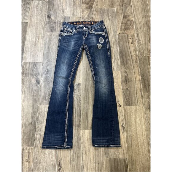 Rock Revival Denim - Rock Revival Jeans Womens 26 Alanis Bootcut Stonewash Rhinestone Embellished